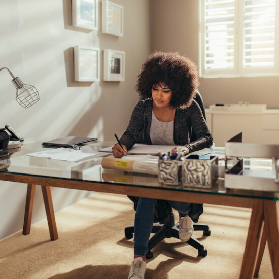 Woman working from home in her home office
