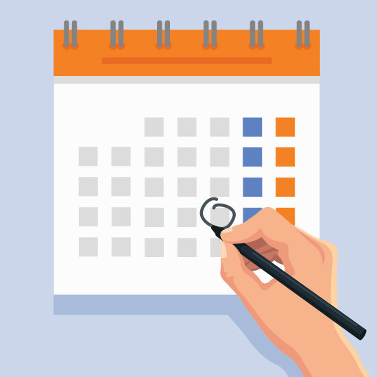 Person prioritizing workload by organizing deadlines on a calendar