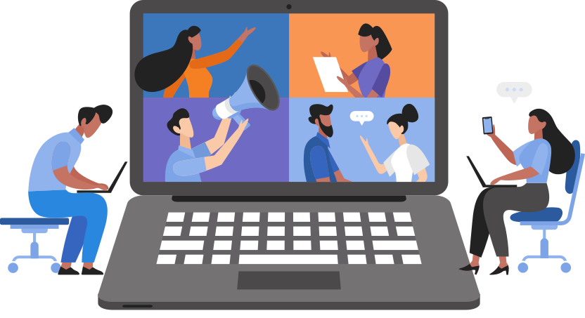 Employees in laptop screen clipart