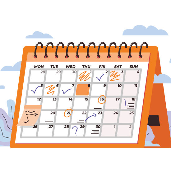 A calendar with markings on it to form a schedule.